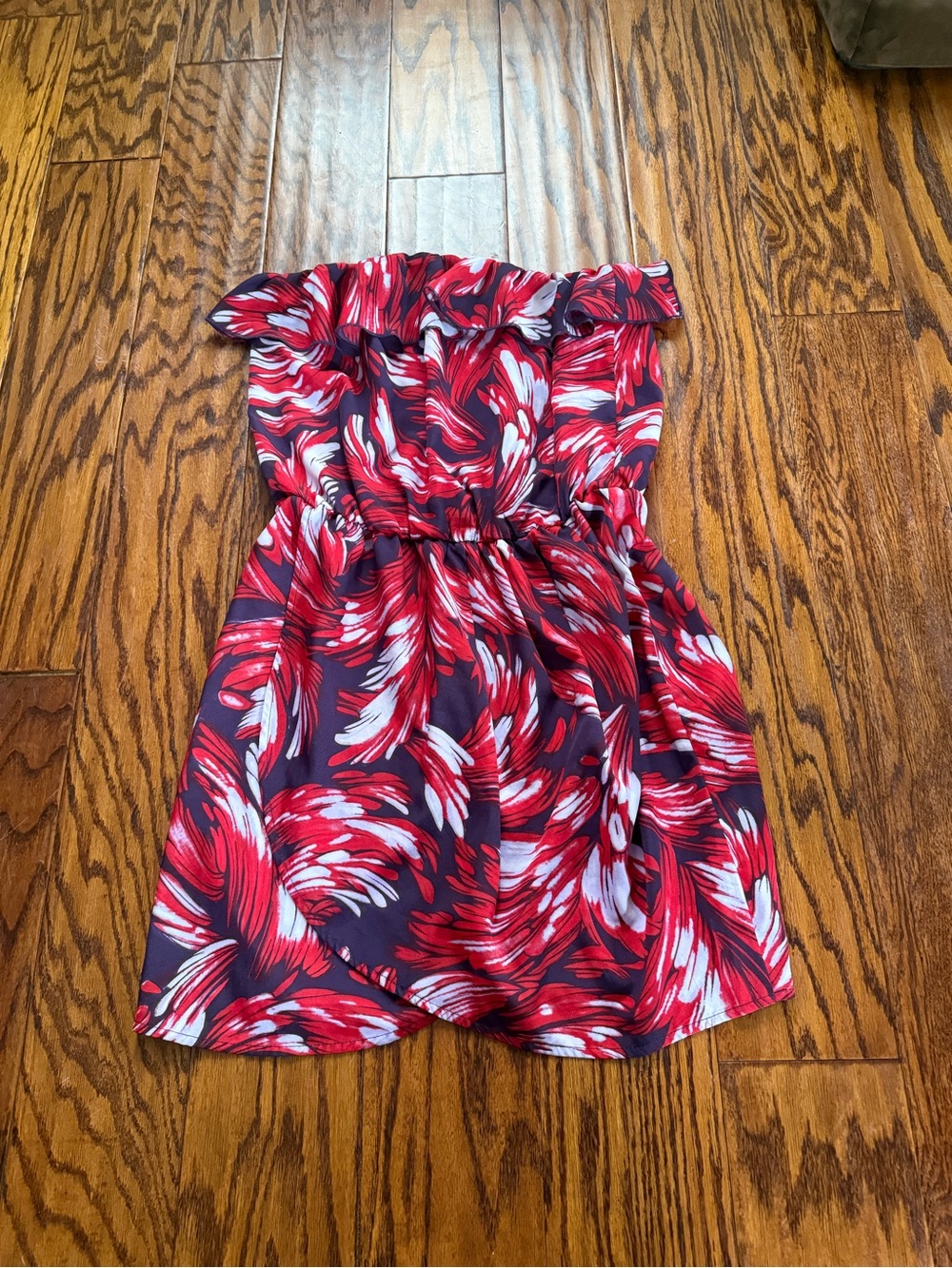 GAP Red, White & Purple Floral Ruffle Strapless Dress Size Medium